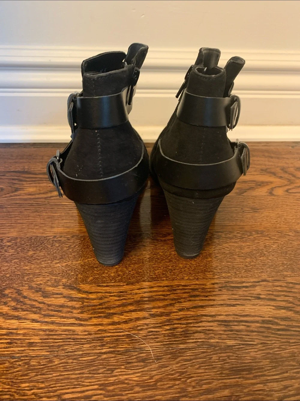 Women's Carlos  Black Wedge Ankle Boots with Buckle Straps